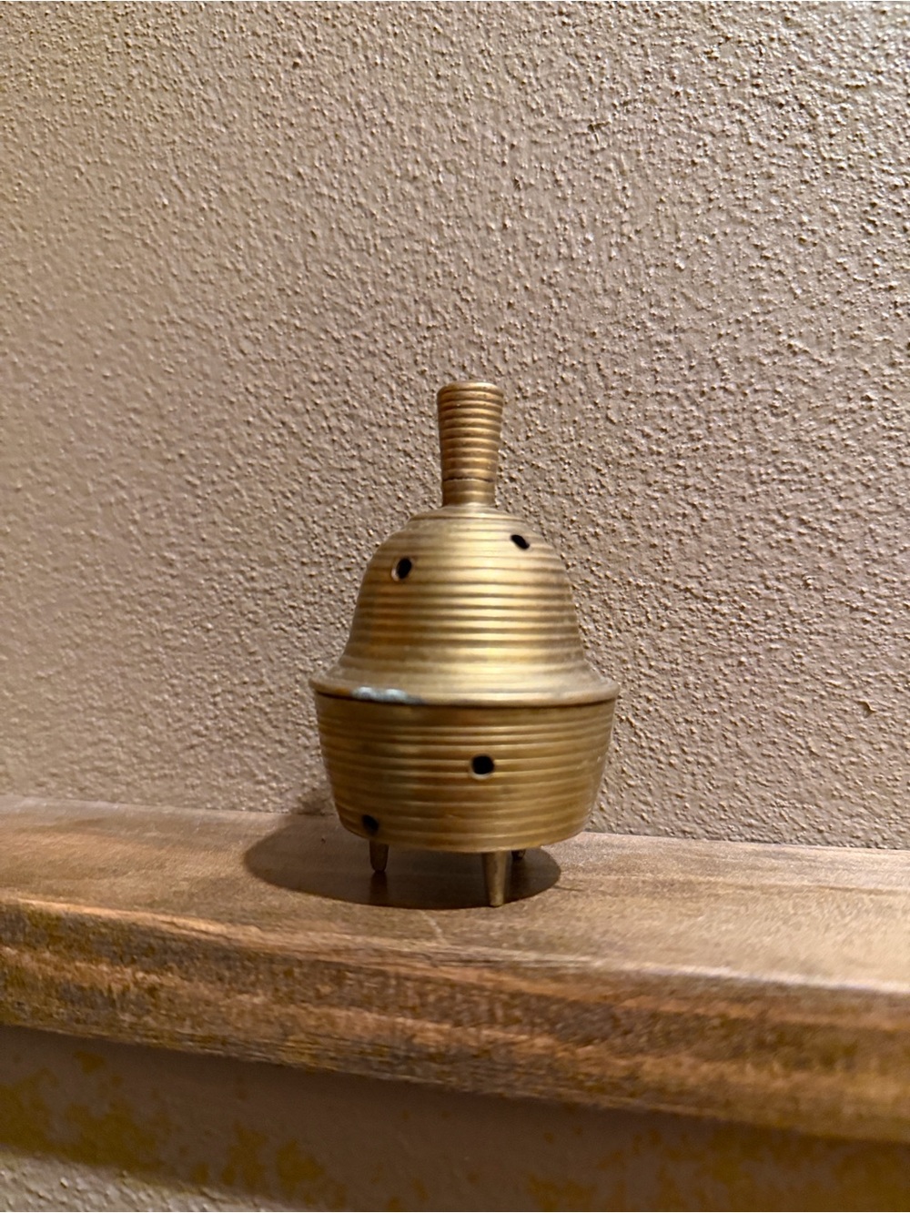 Vintage Mini Brass Bell 3-1/4" Lid On Stand India Incense